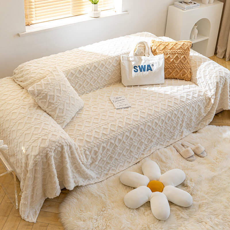 Solid Colour Fleece Blanket Furniture Protector Sofa Cover