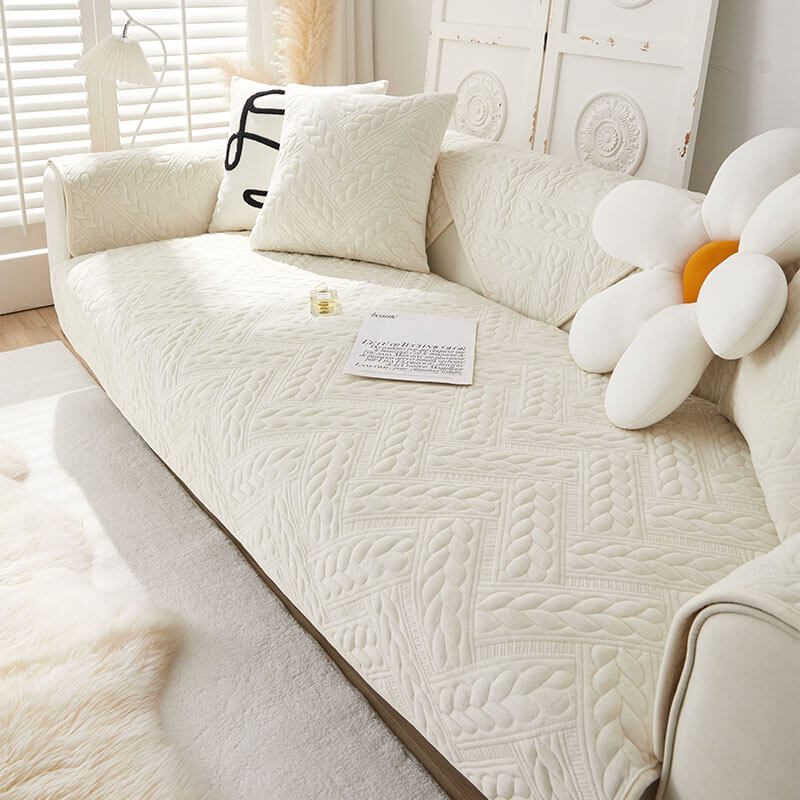 Warm Crystal Velvet Wheat Embroidery Non-Slip Sofa Cover