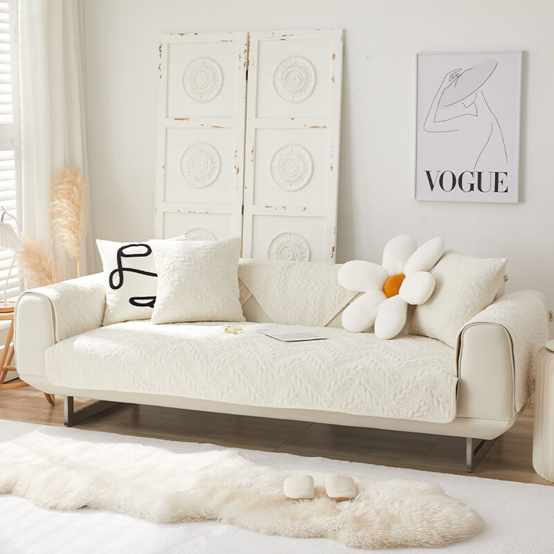 Warm Crystal Velvet Wheat Embroidery Non-Slip Sofa Cover