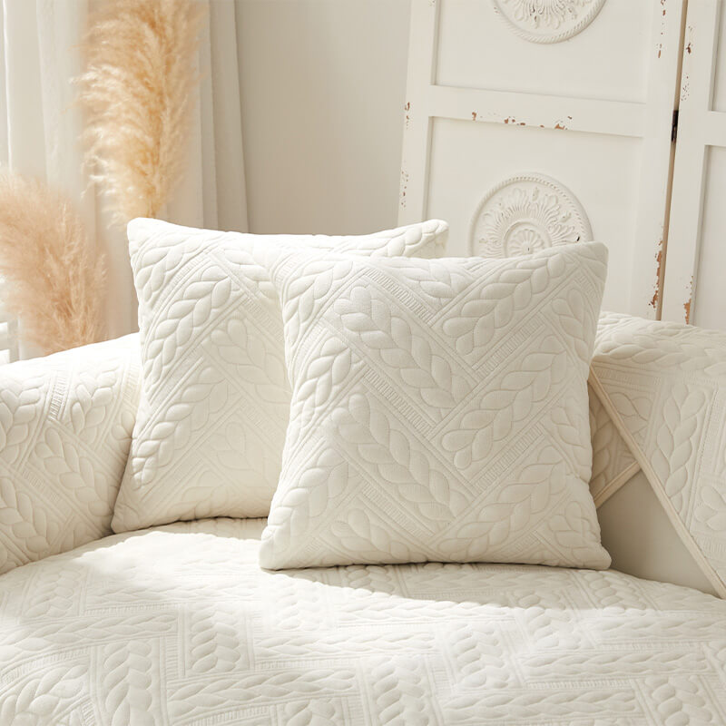 Warm Crystal Velvet Wheat Embroidery Non-Slip Sofa Cover