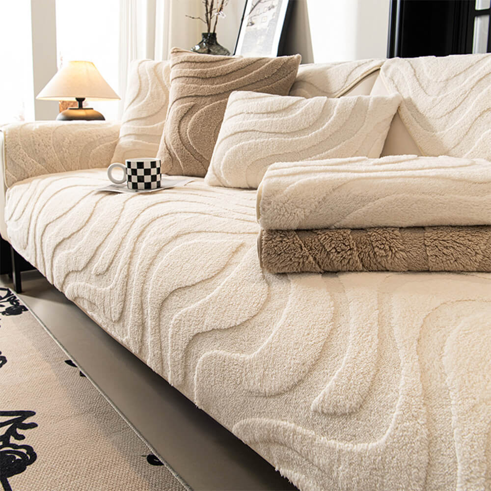 Warm Plush Curved Jacquard Non-Slip Furniture Protector Sofa Cover