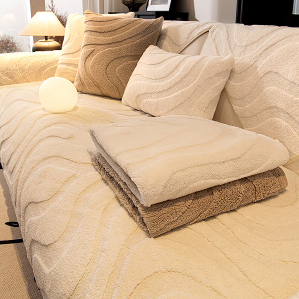 Warm Plush Curved Jacquard Non-Slip Furniture Protector Sofa Cover