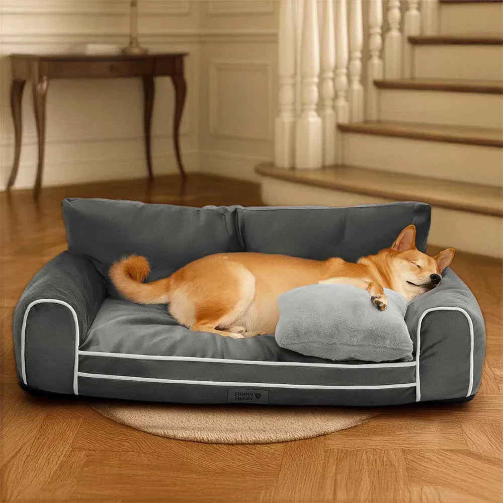 Deluxe Silk Velvet Removable Bolster Orthopaedic Dog Bed With Pillow - RegalRest