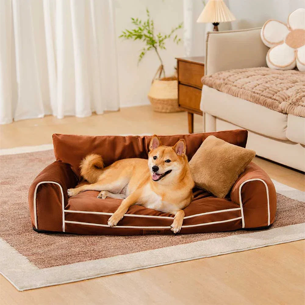 Deluxe Silk Velvet Removable Bolster Orthopaedic Dog Bed With Pillow - RegalRest
