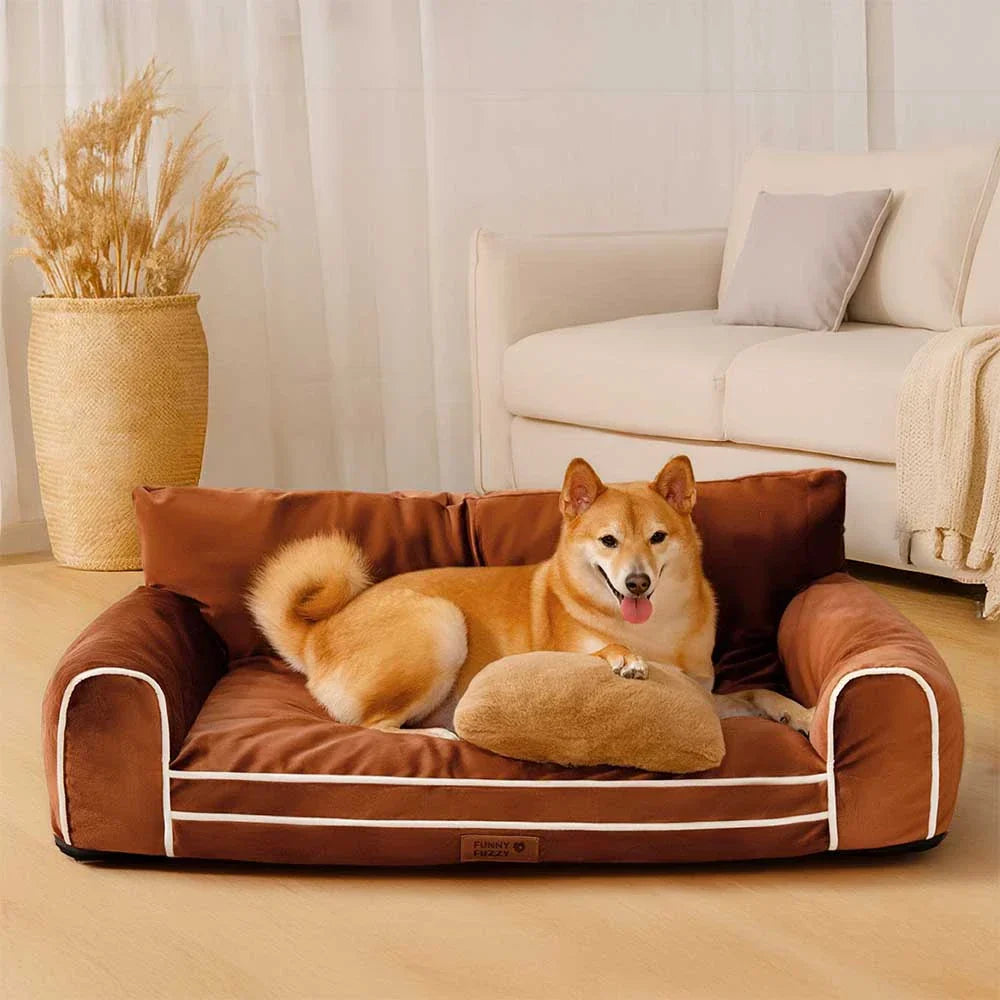 Deluxe Silk Velvet Removable Bolster Orthopaedic Dog Bed With Pillow - RegalRest