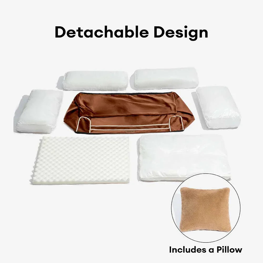 Deluxe Silk Velvet Removable Bolster Orthopaedic Dog Bed With Pillow - RegalRest