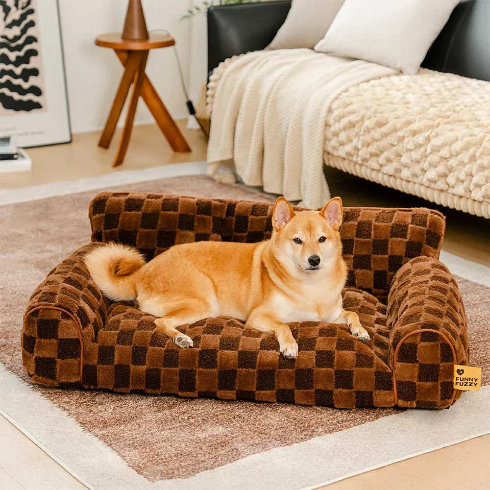 Chequered Fluffy Removable Orthopaedic Dog Bolster Bed – CosyNest