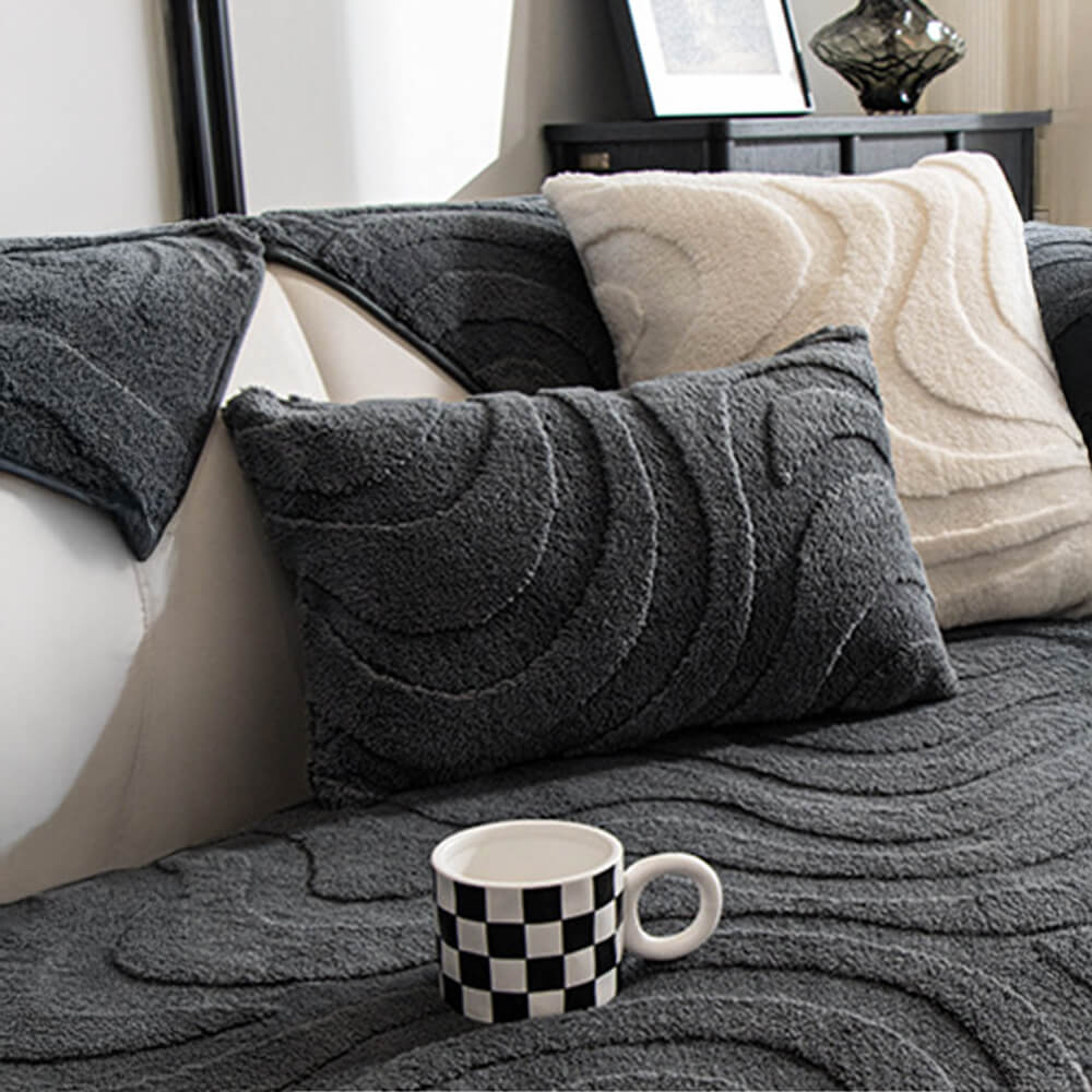 Warm Plush Curved Jacquard Non-Slip Furniture Protector Sofa Cover
