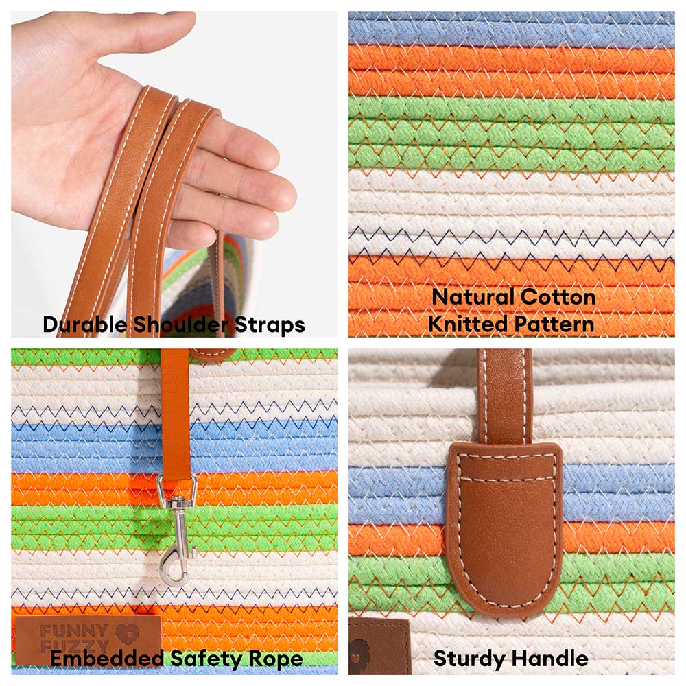 Handmade Lightweight Cotton Woven Beach Bag Pet Carrier- Summer Vacation