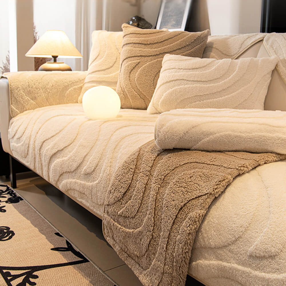 Warm Plush Curved Jacquard Non-Slip Furniture Protector Sofa Cover