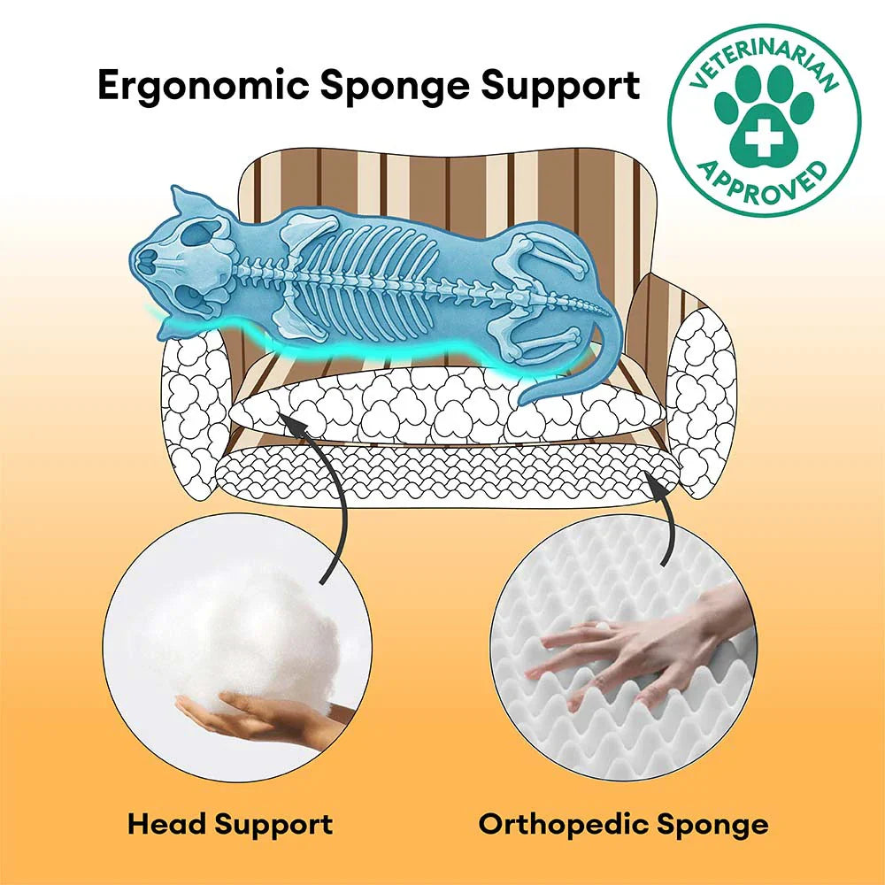 Plush Warmth Stripe Foldable Washable Dog & Cat Sofa Bed - MochaSnug