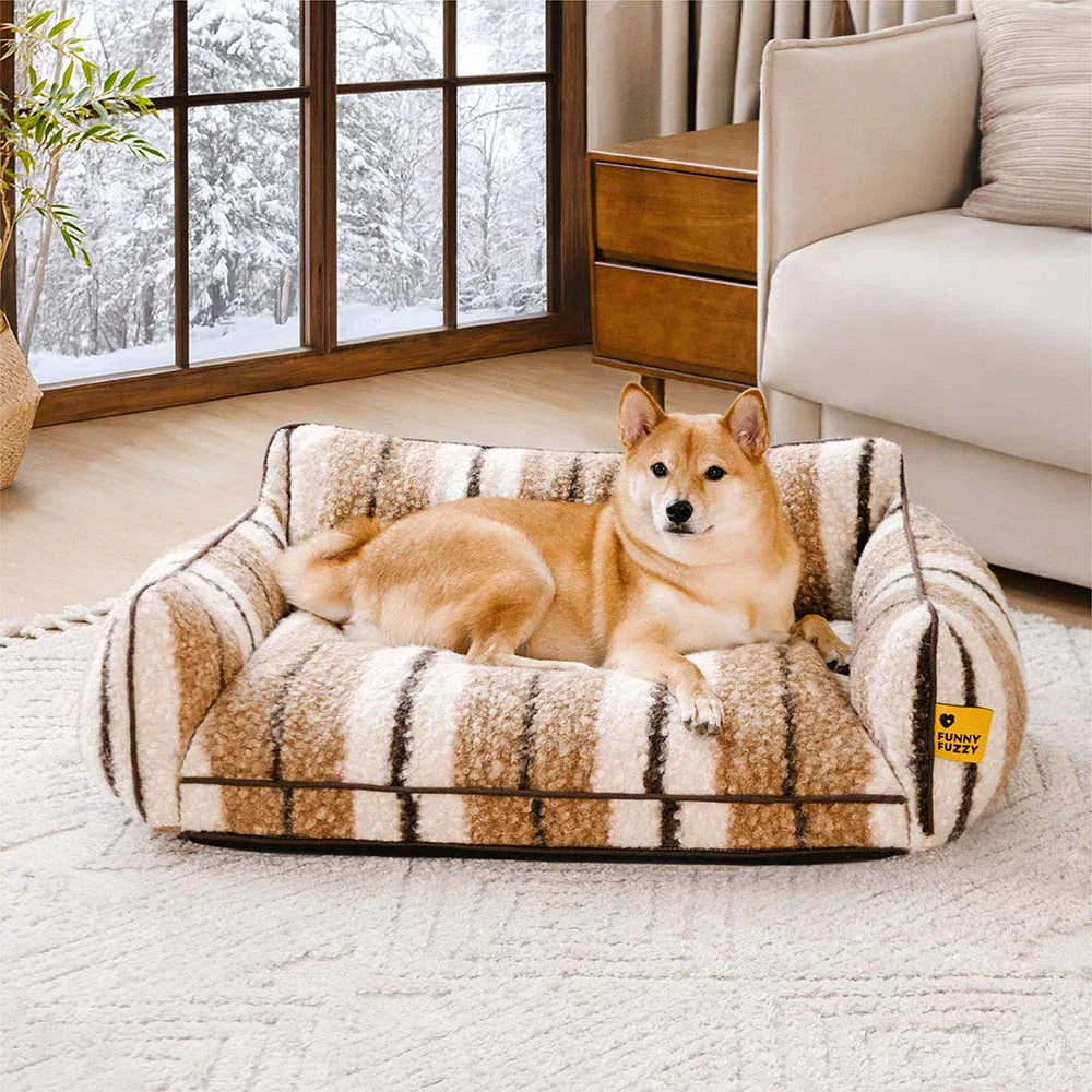 Plush Warmth Stripe Foldable Washable Dog & Cat Sofa Bed - MochaSnug