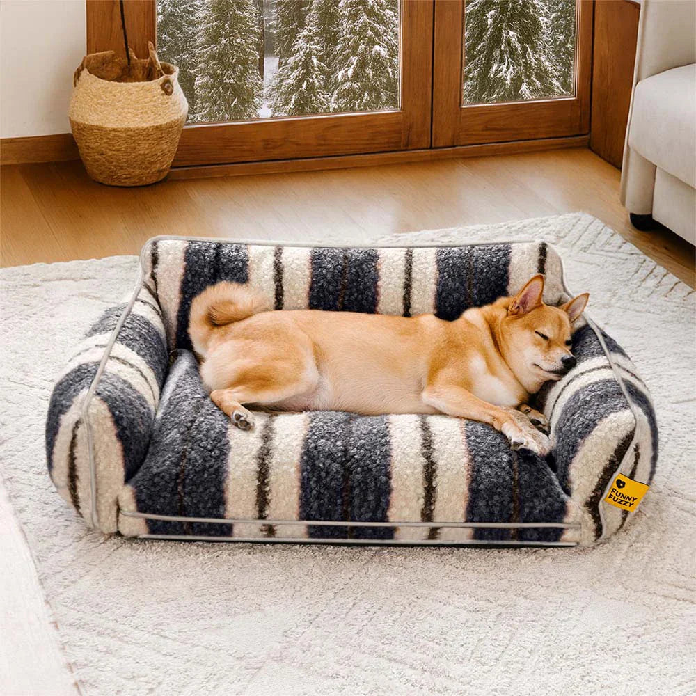 Plush Warmth Stripe Foldable Washable Dog & Cat Sofa Bed - MochaSnug