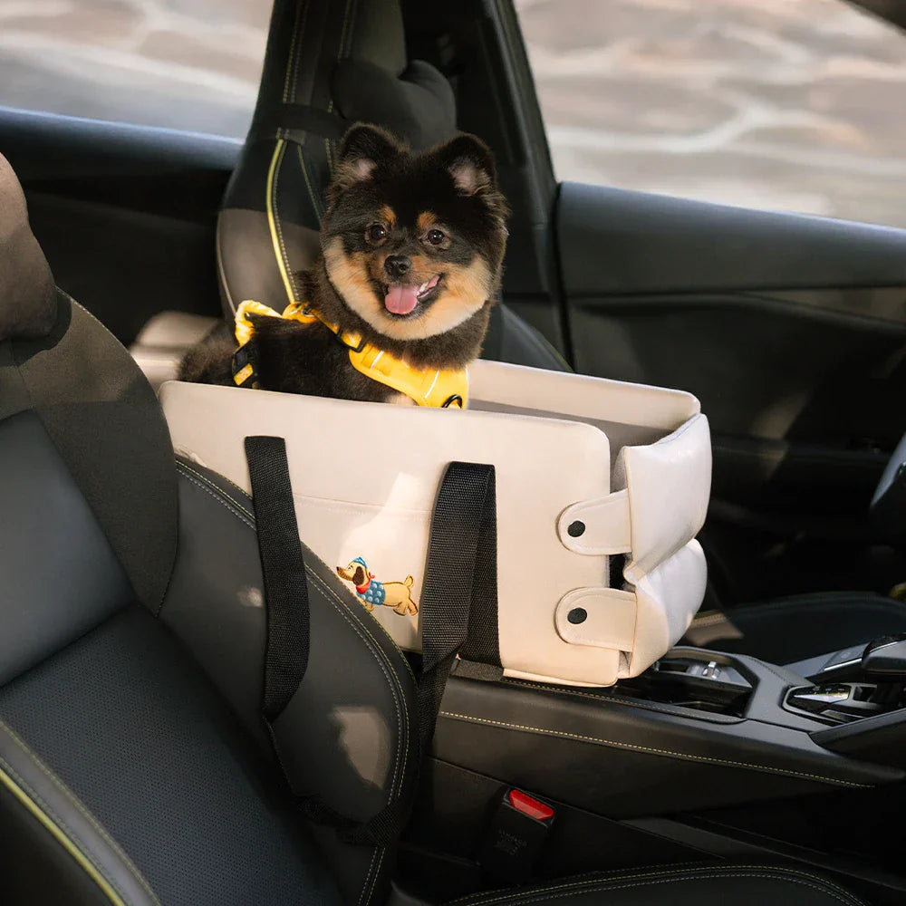Portable Travel Faux Leather Waterproof Centre Console Pet Car Seat