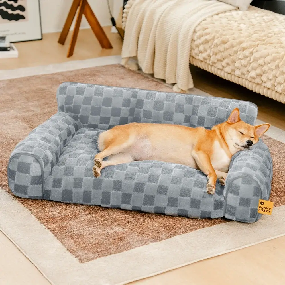 Chequered Fluffy Removable Orthopaedic Dog Bolster Bed – CosyNest