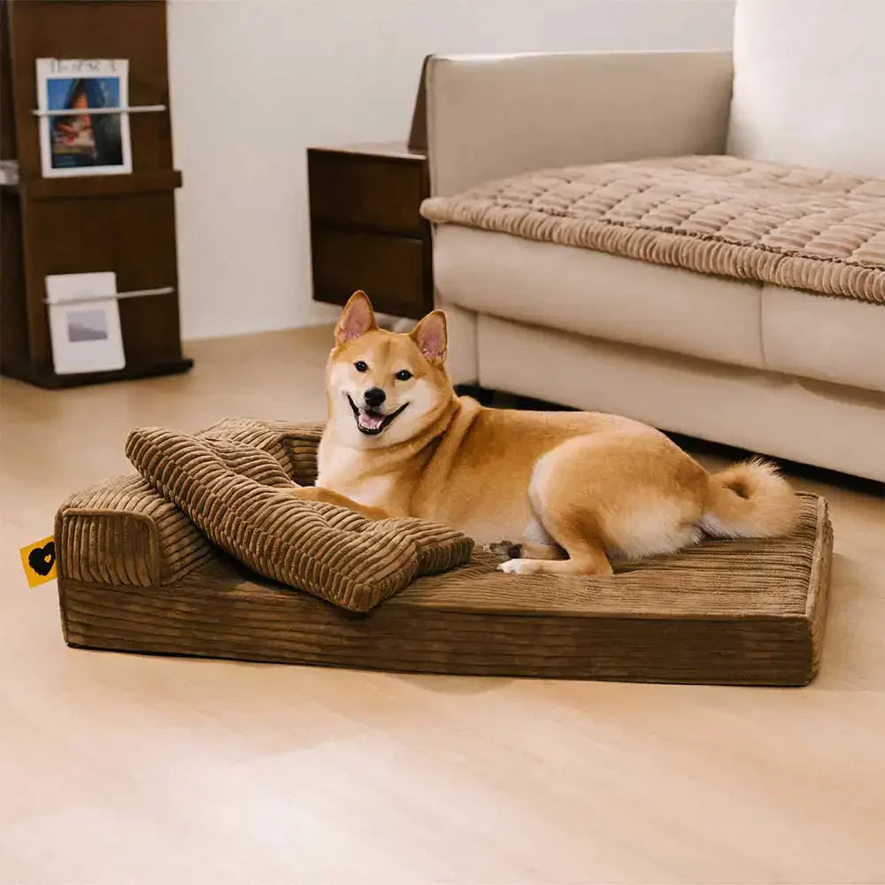 Corduroy Anti-Scratch Removable Orthopaedic Dog Bed with Pillow - ComfySofa