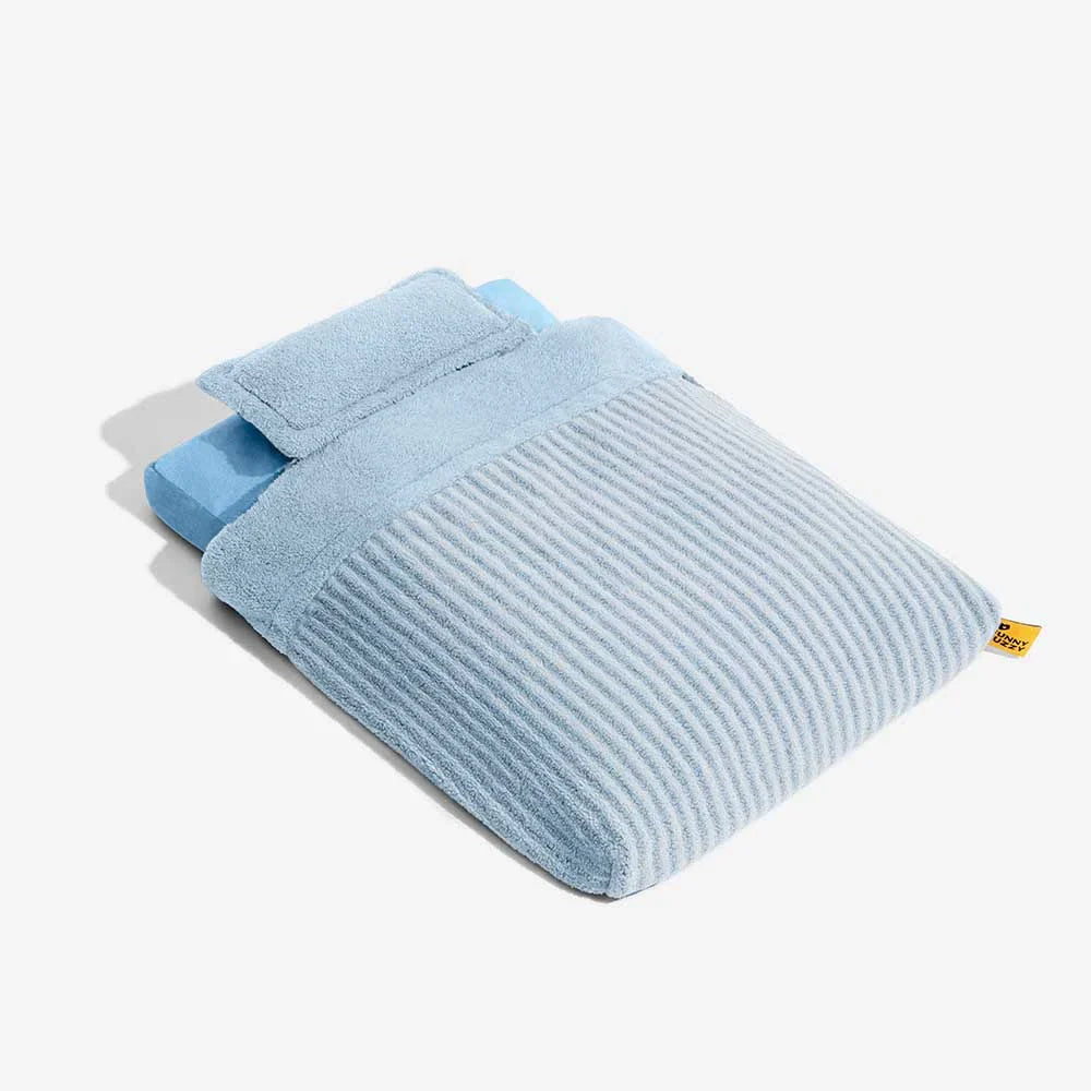 Plush Striped Cave Covered Orthopaedic Dog Bed With Pillow - FluffyWarm