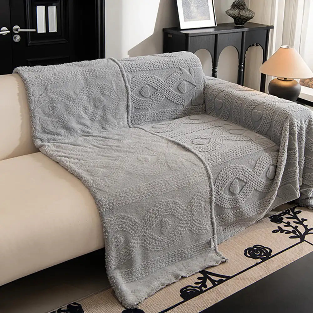 Bowknot Jacquard Plush Multifunctional Sofa Blanket Sofa Cover