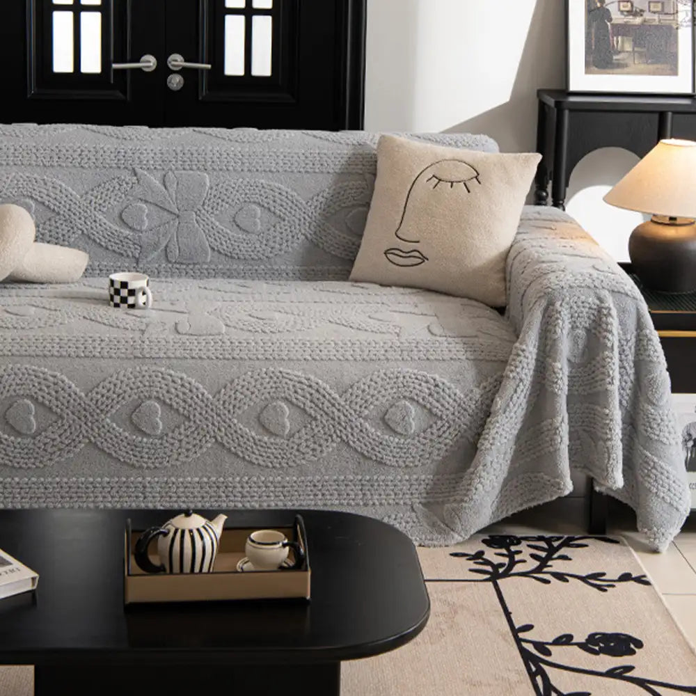 Bowknot Jacquard Plush Multifunctional Sofa Blanket Sofa Cover
