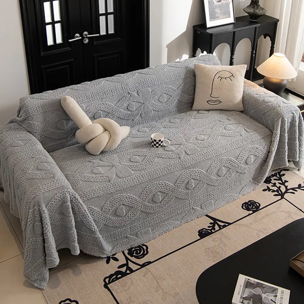 Bowknot Jacquard Plush Multifunctional Sofa Blanket Sofa Cover