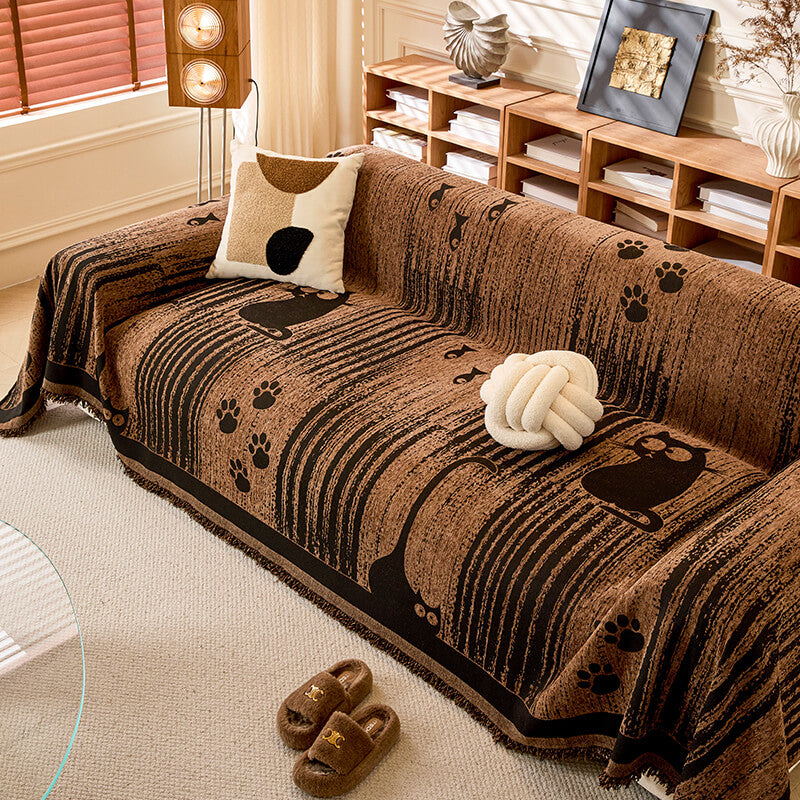 Cartoon Paw Print Chenille Anti-Scratch Throw Sofa Cover
