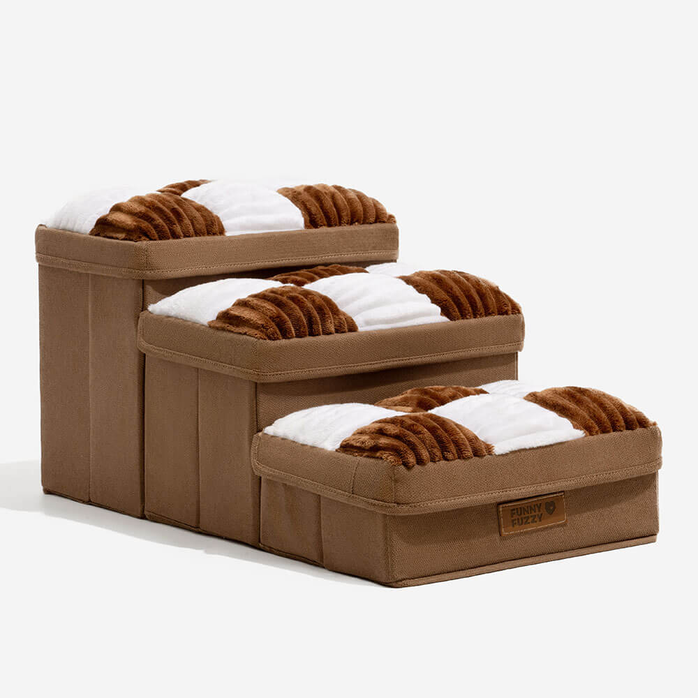 Chessboard Plaid Handcrafted Dog Steps with Storage - Multifunctional and Foldable