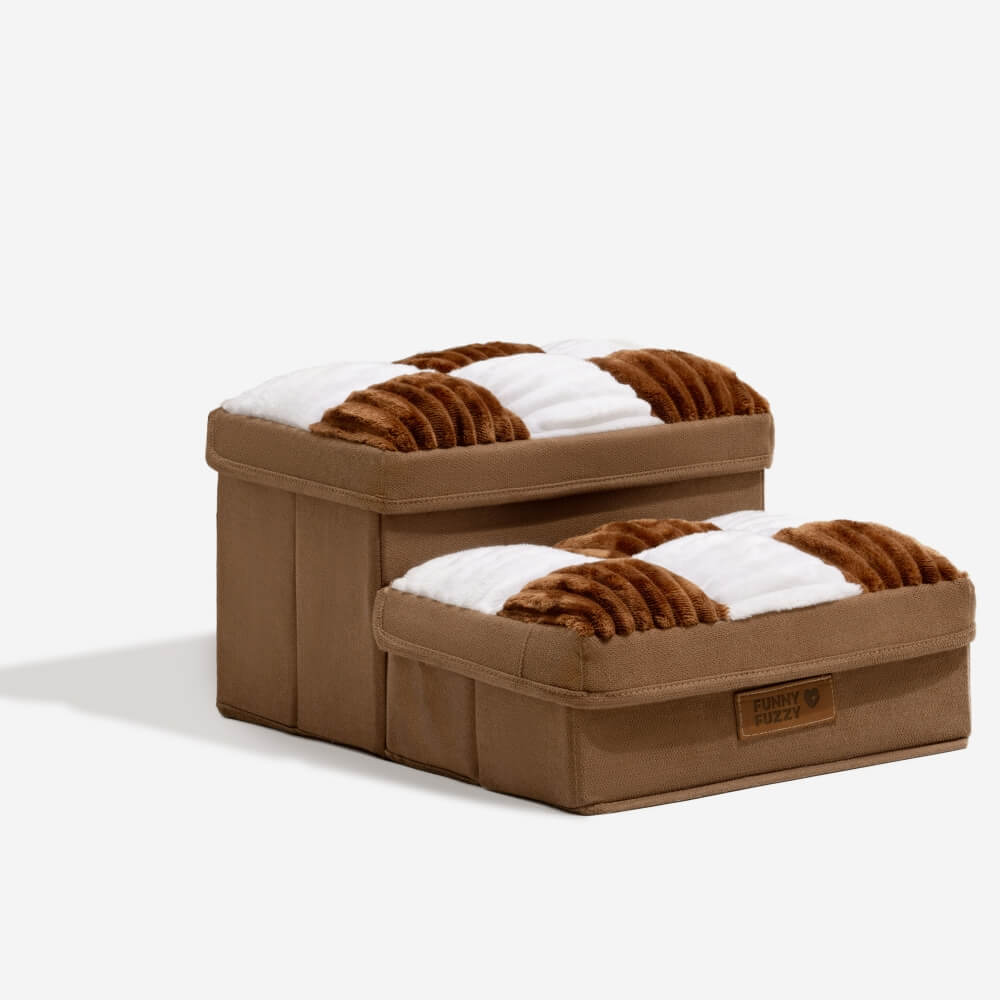 Chessboard Plaid Handcrafted Dog Steps with Storage - Multifunctional and Foldable