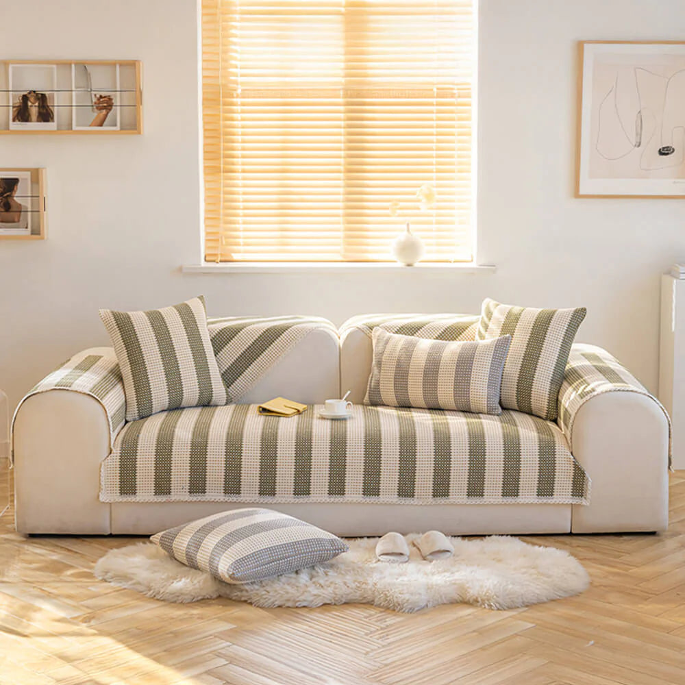 Cotton Linen Stripe Anti-scratch Furniture Protector Sofa Cover