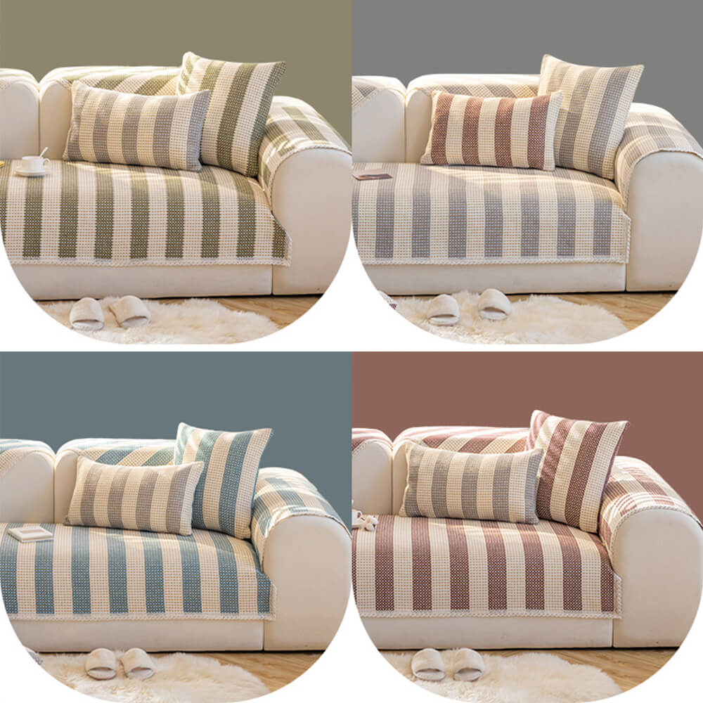 Cotton Linen Stripe Anti-scratch Furniture Protector Sofa Cover