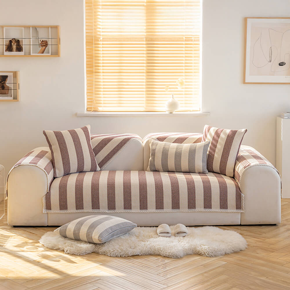Cotton Linen Stripe Anti-scratch Furniture Protector Sofa Cover
