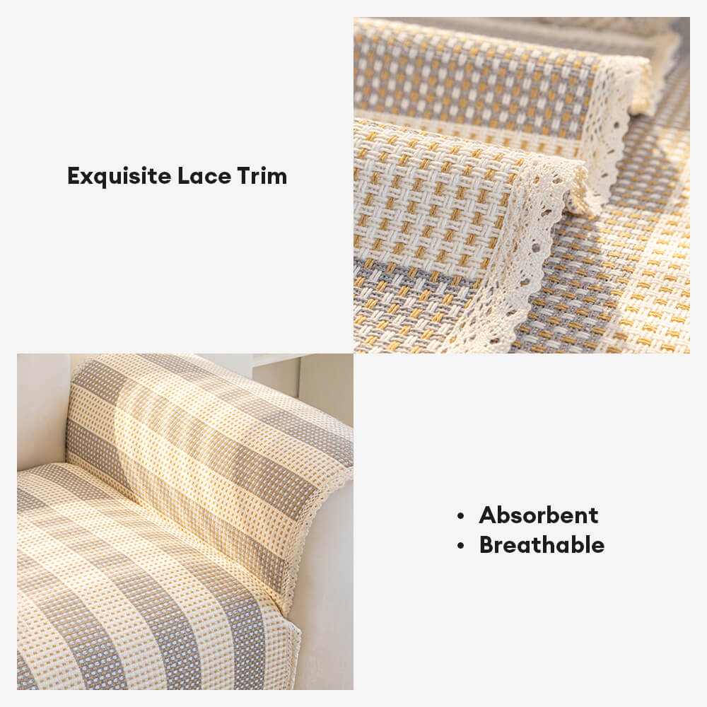 Cotton Linen Stripe Anti-scratch Furniture Protector Sofa Cover