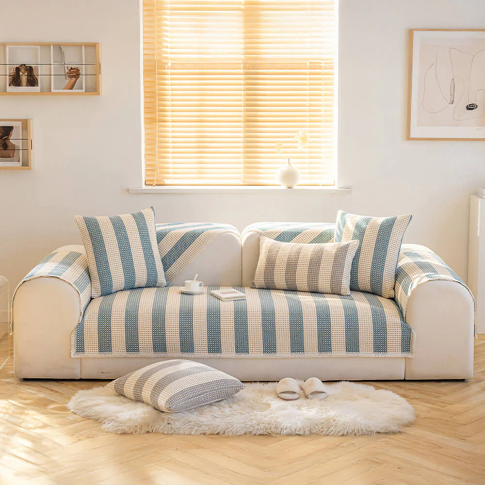 Cotton Linen Stripe Anti-scratch Furniture Protector Sofa Cover