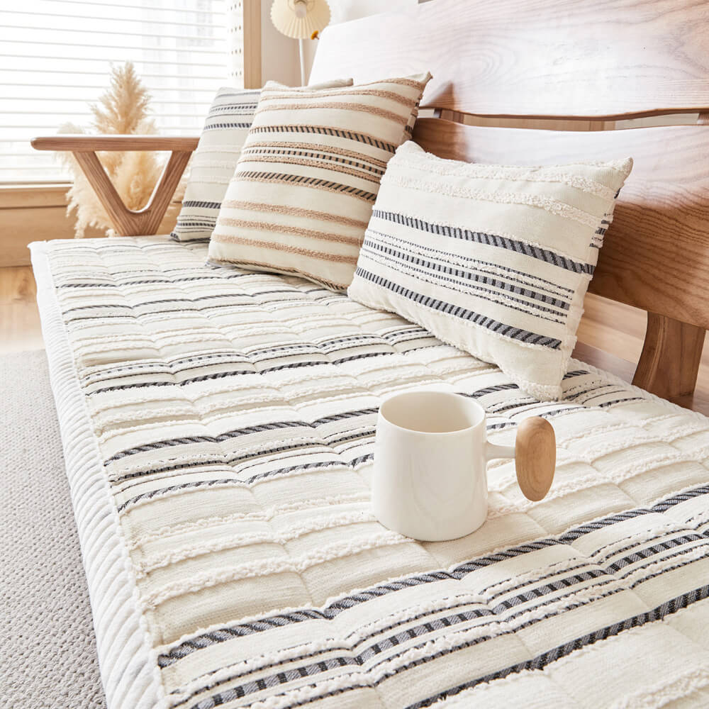 Cosy Chenille Striped Plush Sofa Protector Pet Mat Non-slip Sofa Cover