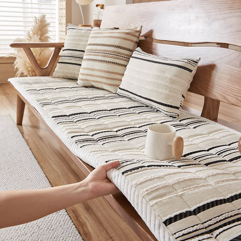 Cosy Chenille Striped Plush Sofa Protector Pet Mat Non-slip Sofa Cover