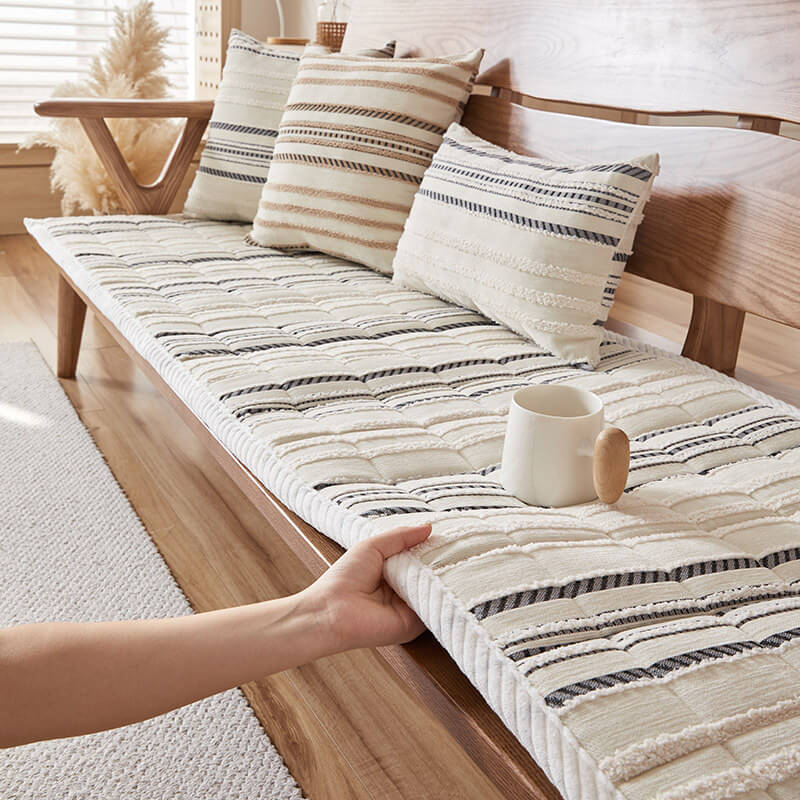 Cosy Chenille Striped Plush Sofa Protector Pet Mat Non-slip Sofa Cover