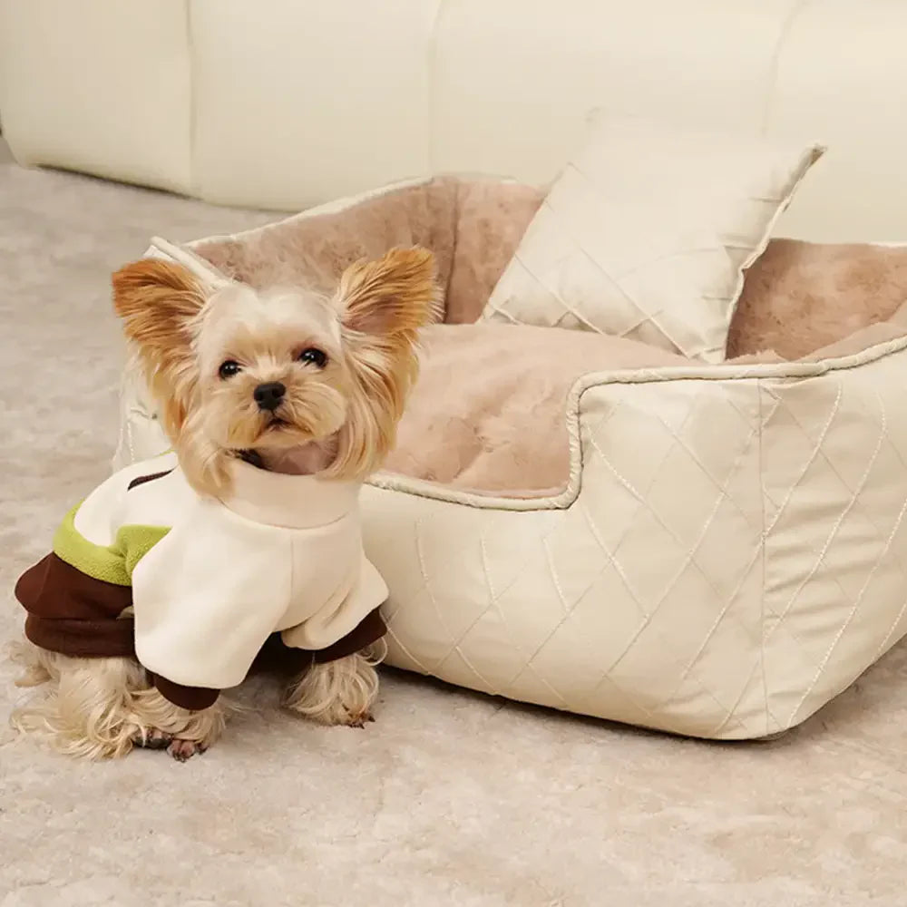 Cosy Diamond Faux Leather Square Dog Bed for Puppies