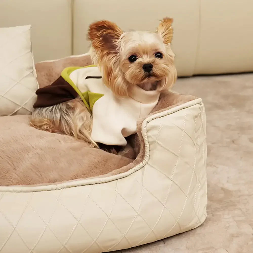 Cosy Diamond Faux Leather Square Dog Bed for Puppies