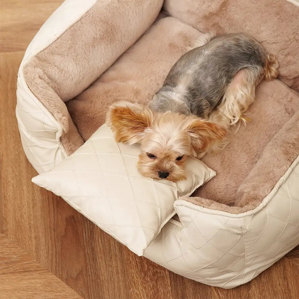 Cosy Diamond Faux Leather Square Dog Bed for Puppies