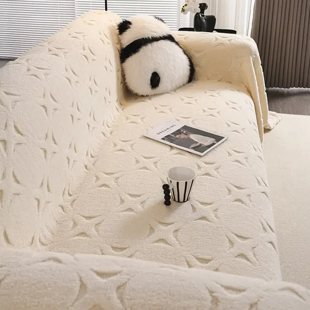 Cream Textured Jacquard Design Sofa Decorative Throw Sofa Cover