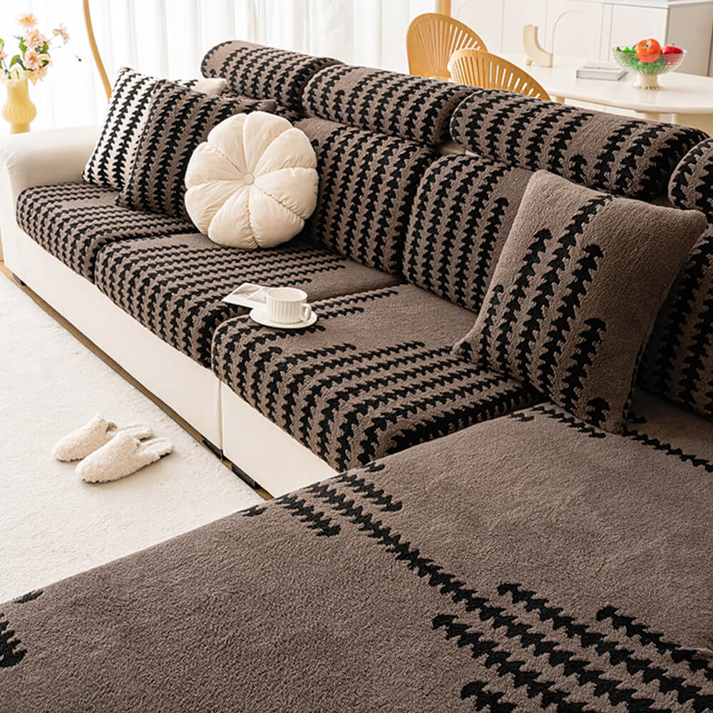 All-Season Soft & Stretchy Fishbone Striped Magic Sofa Cover