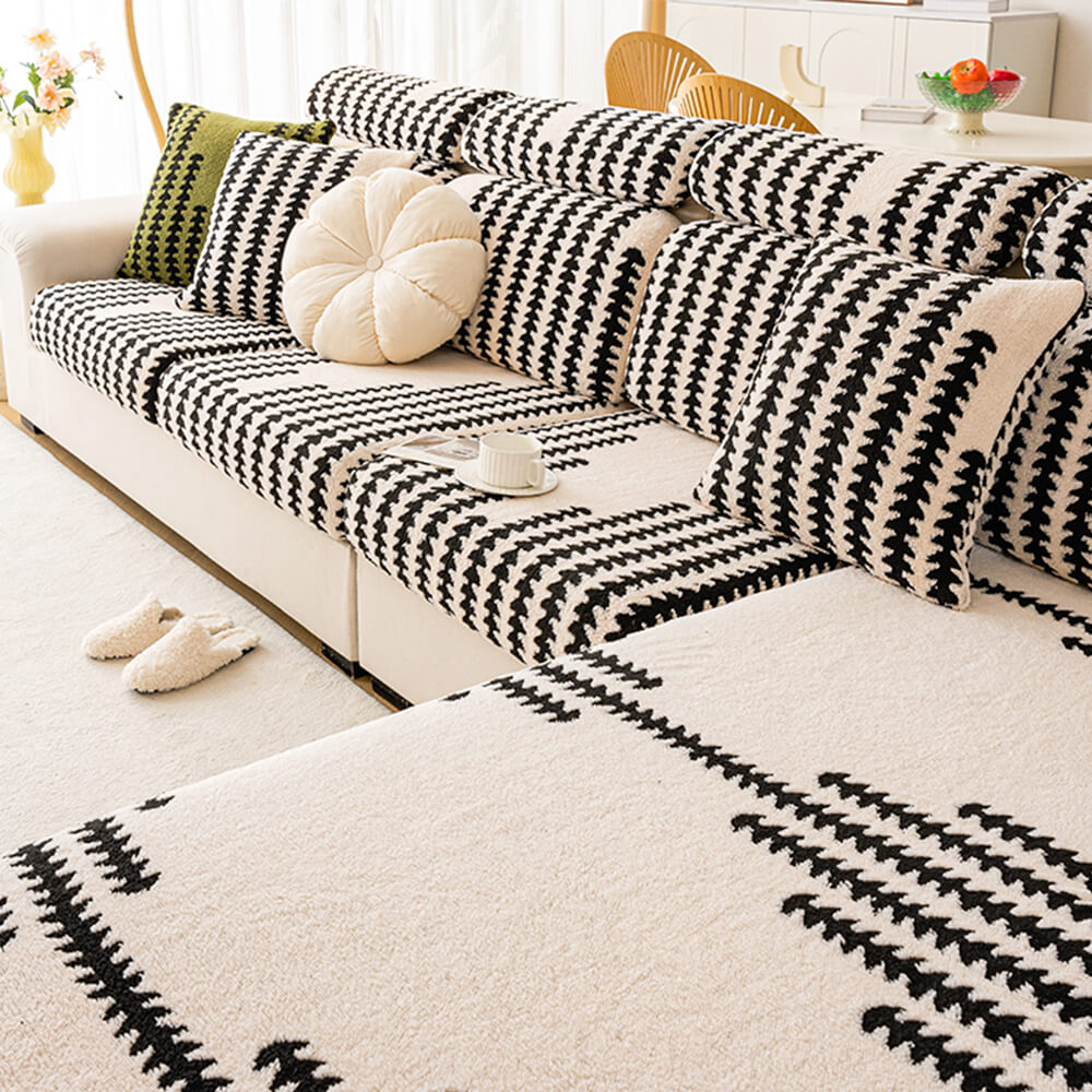 All-Season Soft & Stretchy Fishbone Striped Magic Sofa Cover