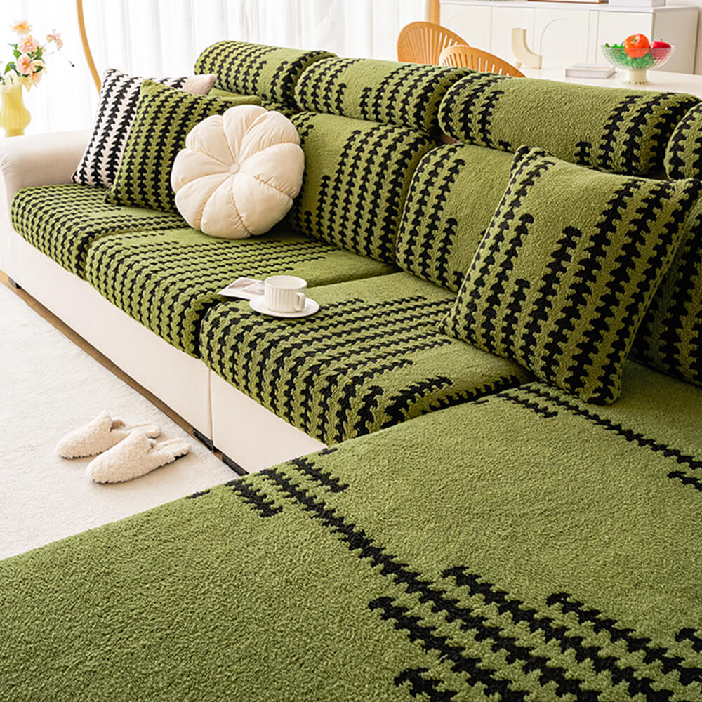 All-Season Soft & Stretchy Fishbone Striped Magic Sofa Cover