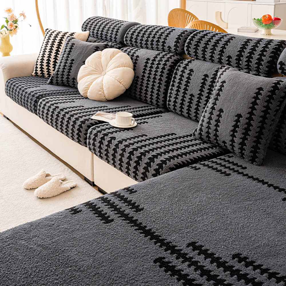 All-Season Soft & Stretchy Fishbone Striped Magic Sofa Cover