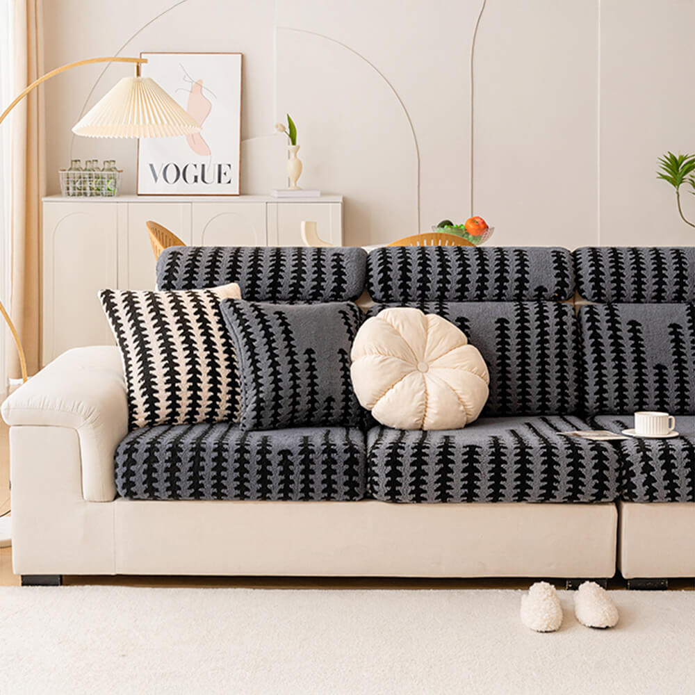 All-Season Soft & Stretchy Fishbone Striped Magic Sofa Cover