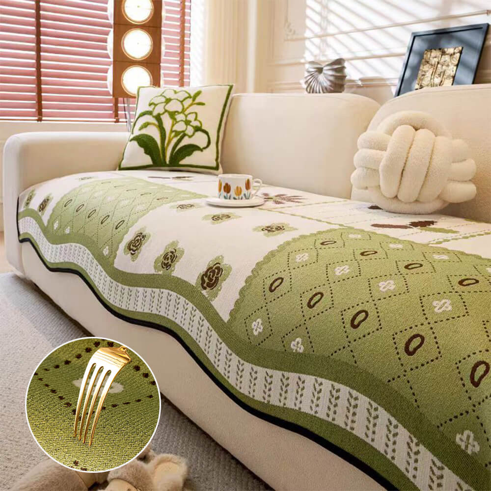 Chenille Scratch-resistant Fabric Pastoral Style Irregular Shaped Non-slip Sofa Cover