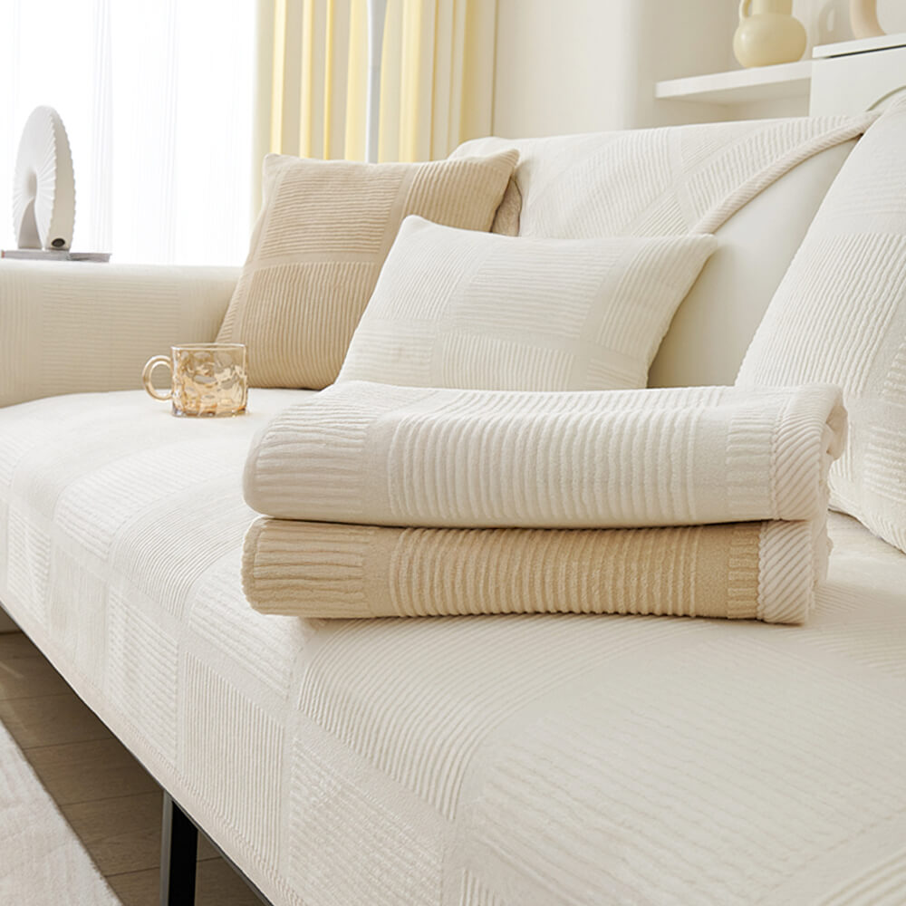 Classic Striped Square Plush Sofa Cover