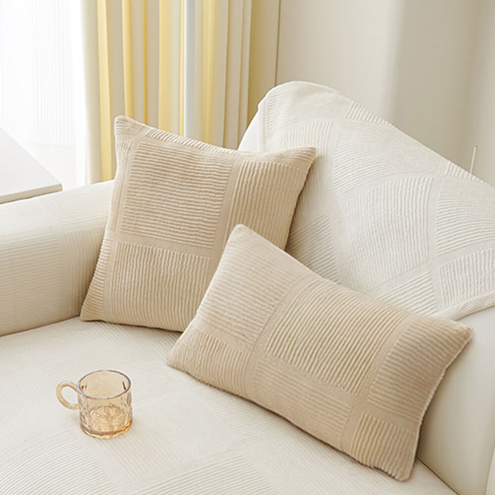 Classic Striped Square Plush Sofa Cover