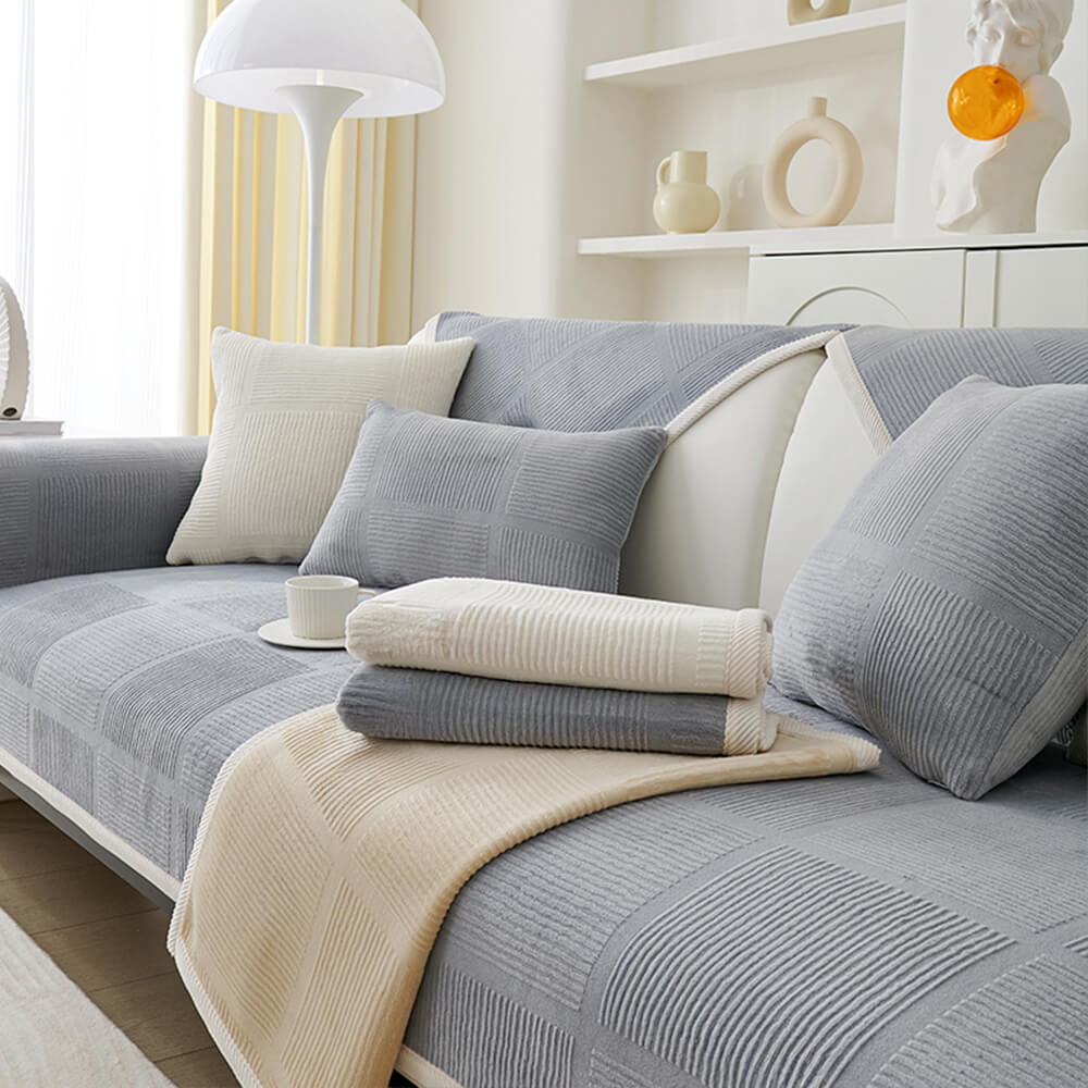 Classic Striped Square Plush Sofa Cover