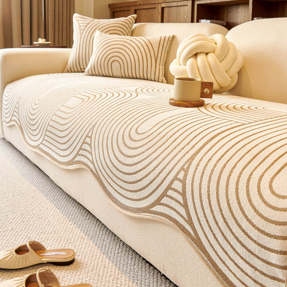 Modern Lines Chenille Artistic Sofa Protector Irregular Sofa Cover