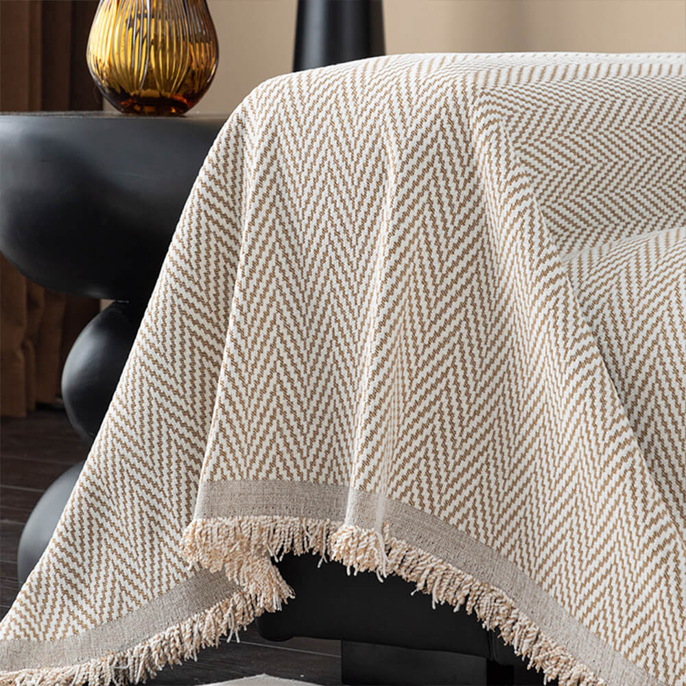 Premium Chenille Textured with Stylish Fringe Sofa Cover